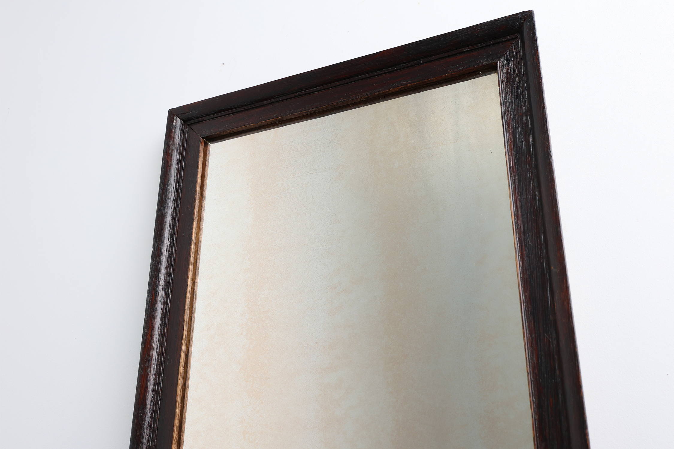 Belgian Art Deco Wooden Mirror with Aged Glass, ca. 1930thumbnail